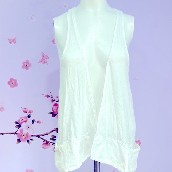 Ann Taylor Loft Lounge Open Front White Vest with Pockets Women's Size S ! - Picture 2 of 10